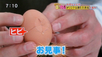 所さんの目がテン！特性卵たたき台できれいにヒビが入った卵
